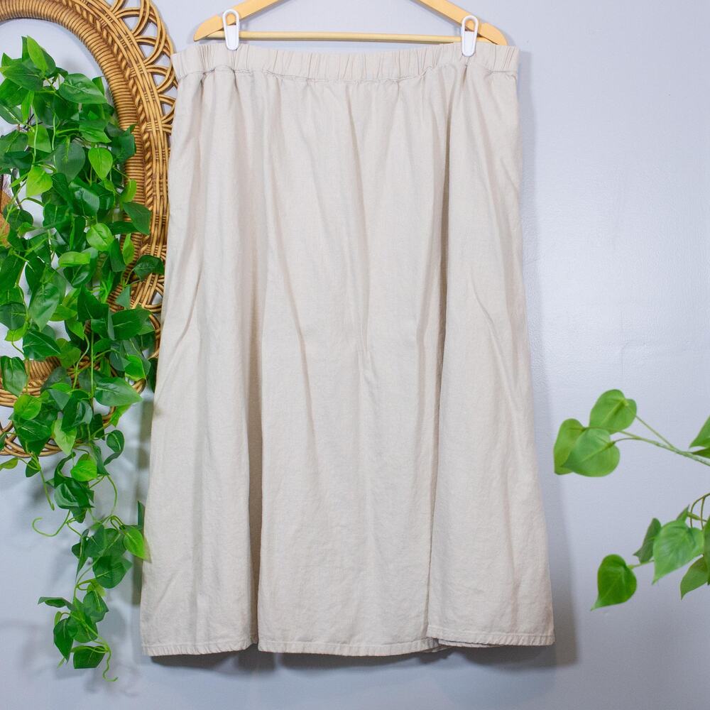 VTG Cottagecore Linen Blend Maxi Skirt Elastic Waist Minimalist | Light Spring